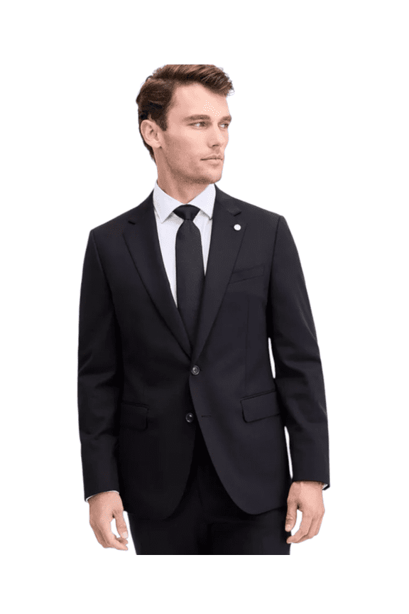 Mens Modern fit Sport Coat Blazer 43 R Black Solid Stretch Wool