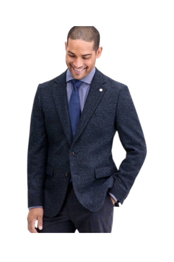 Mens Modern fit Wool Knit Suit Jacket Blazer 40 R Navy Blue Solid