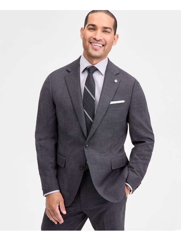 Mens Modern fit Suit Jacket Blazer 42 L Charcoal Grey Solid Stretch