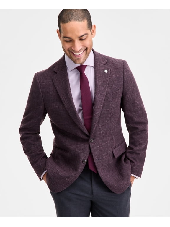 Mens Modern fit Wool Sport Coat Blazer 36 R Berry Red Birdseye