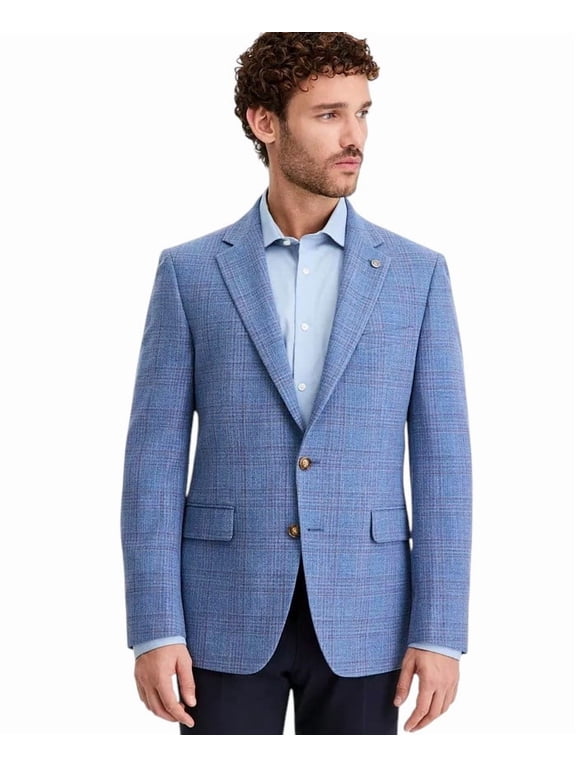 Mens Modern fit Wool Sport Coat Blazer 36 S Light Blue Plaid