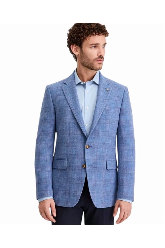 Mens Modern fit Wool Sport Coat Blazer 36 S Light Blue Plaid
