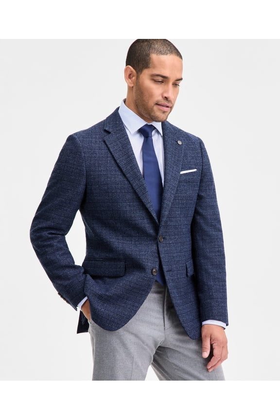 Mens Modern fit Wool Sport Coat Blazer 38 R Navy Blue Plaid