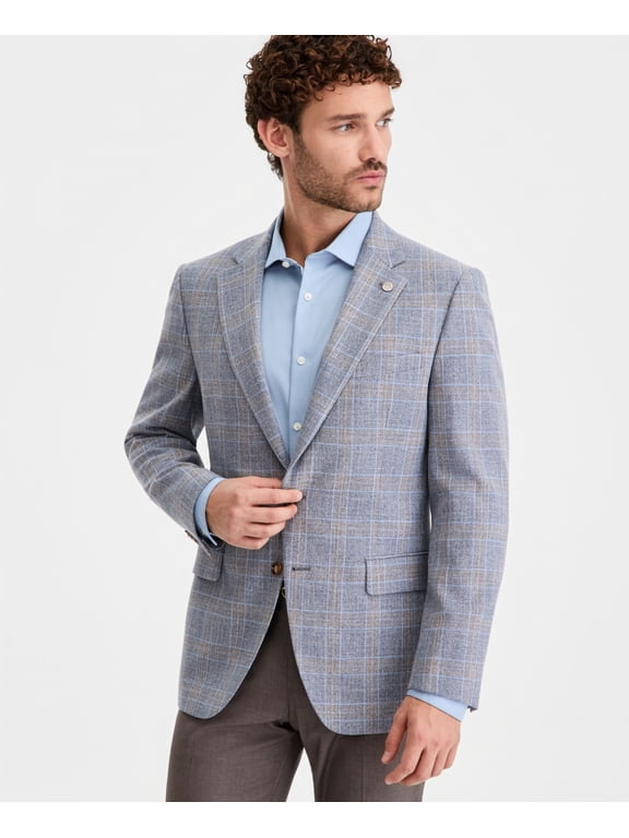 Mens Modern fit Wool Sport Coat Blazer 44 S Blue Tan Plaid