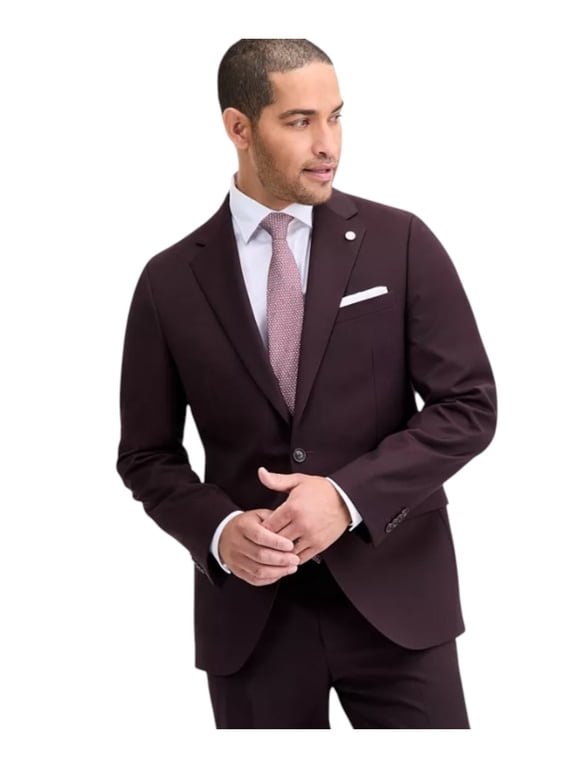 Mens Modern fit Wool Suit Jacket Blazer 38 L Burgundy Red Solid