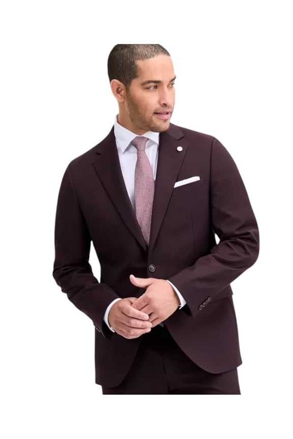 Mens Modern fit Wool Suit Jacket Blazer 46 L Burgundy Red Solid