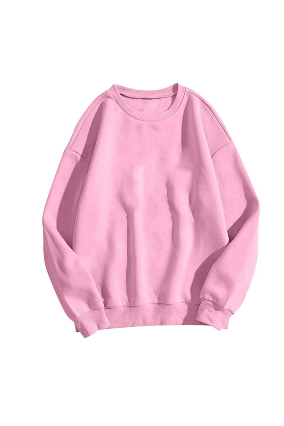 Oversized Crewneck Sweatsirts for Women Loose Casual Fall Winter Fleece Sweatshirt Fashion Solid Color Long Sleeve Pullover Tops Pink S