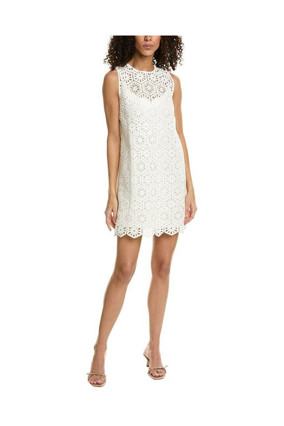 Womens Crochet Lace Shift Dress, 6, White, viscose