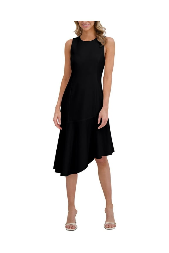 womens  Asymmetric Slim Fit Midi Dress, 0, Black