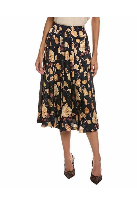 womens Blue Pleated A-Line Skirt, 6, Blue