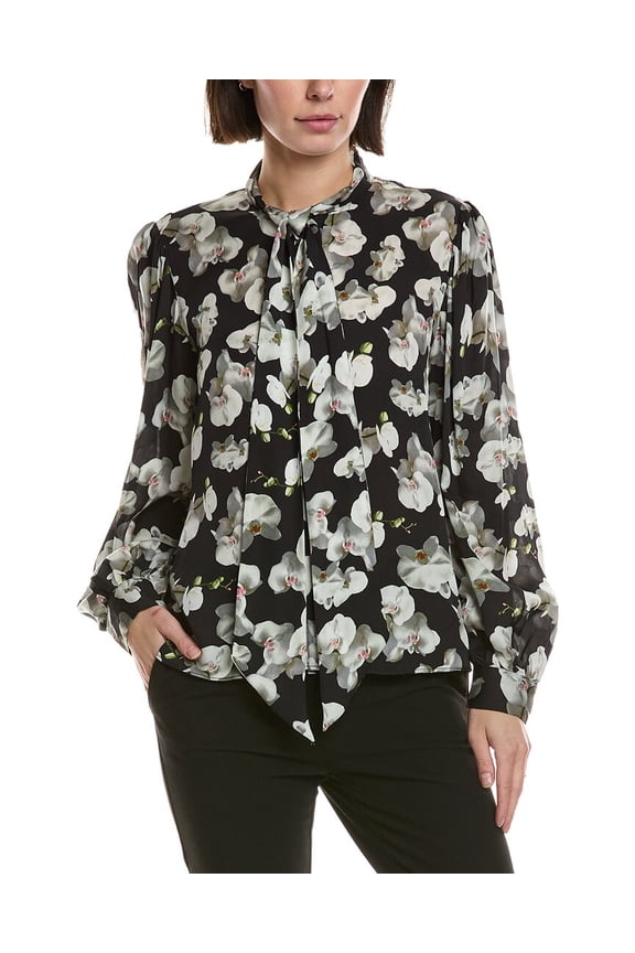 womens Button Blouse, xs, Black