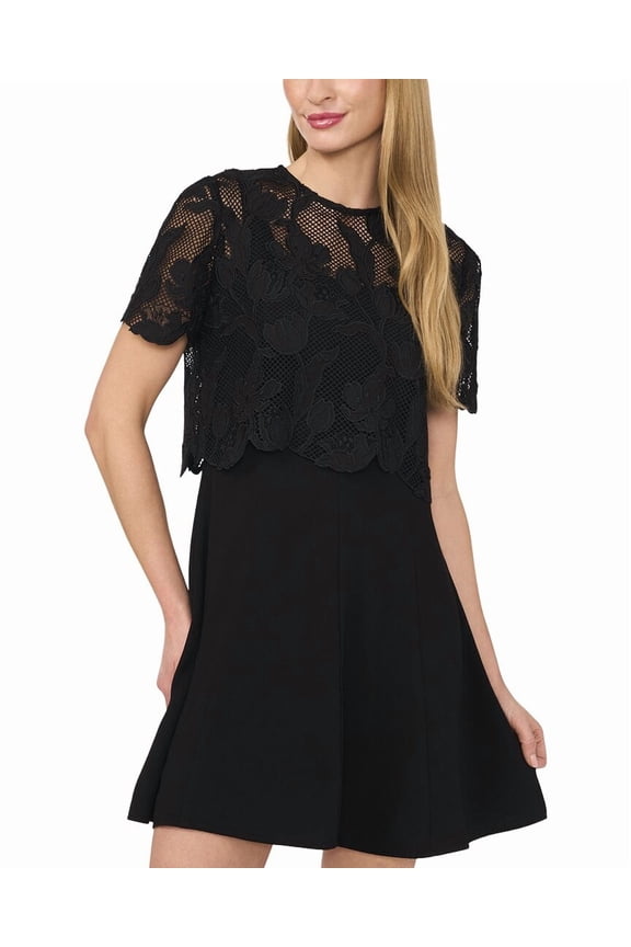 womens  Crepe Mini Dress, 14, Black