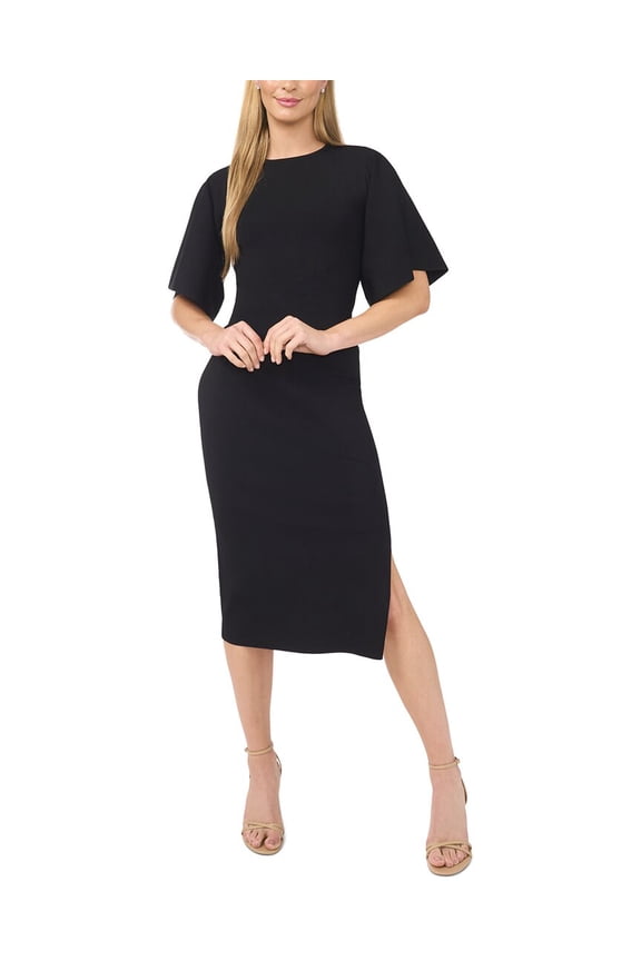 womens Crewneck Midi Dress, XL, Black