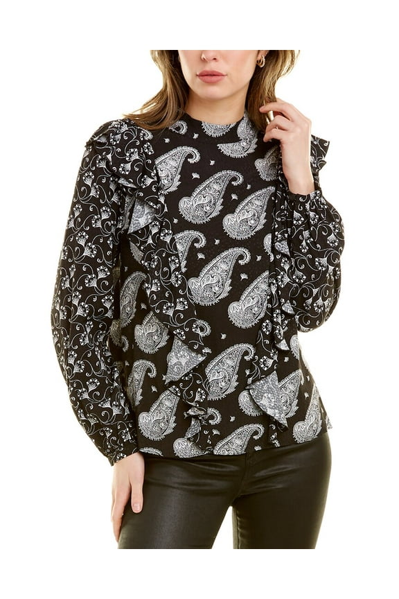 womens High Neck Blouse, 1, Black