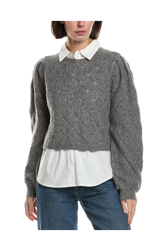 womens Pointelle Sweater, XL, Tan