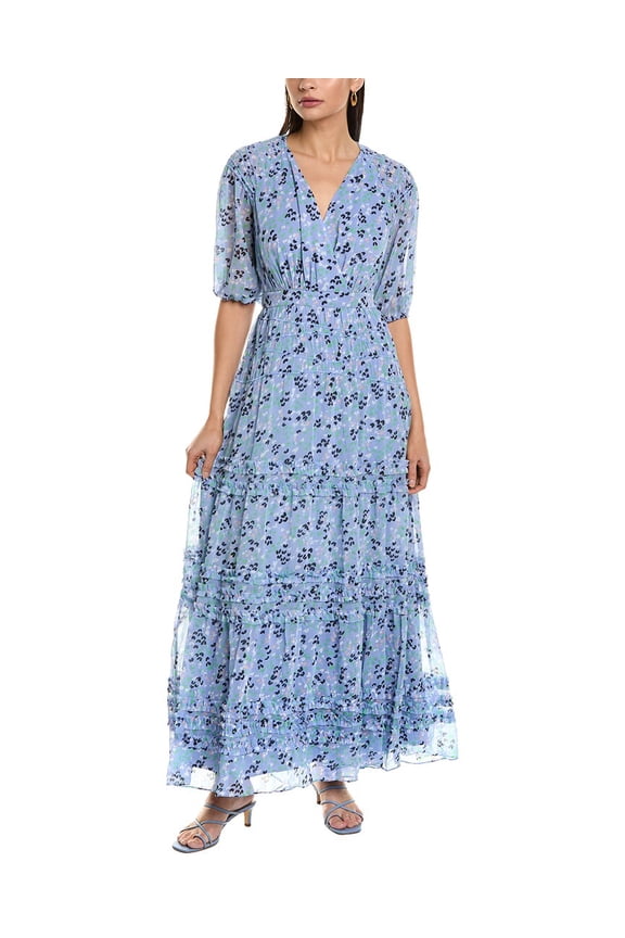 womens Puff Sleeve Smocked Detail Maxi Dress, 0, Blue