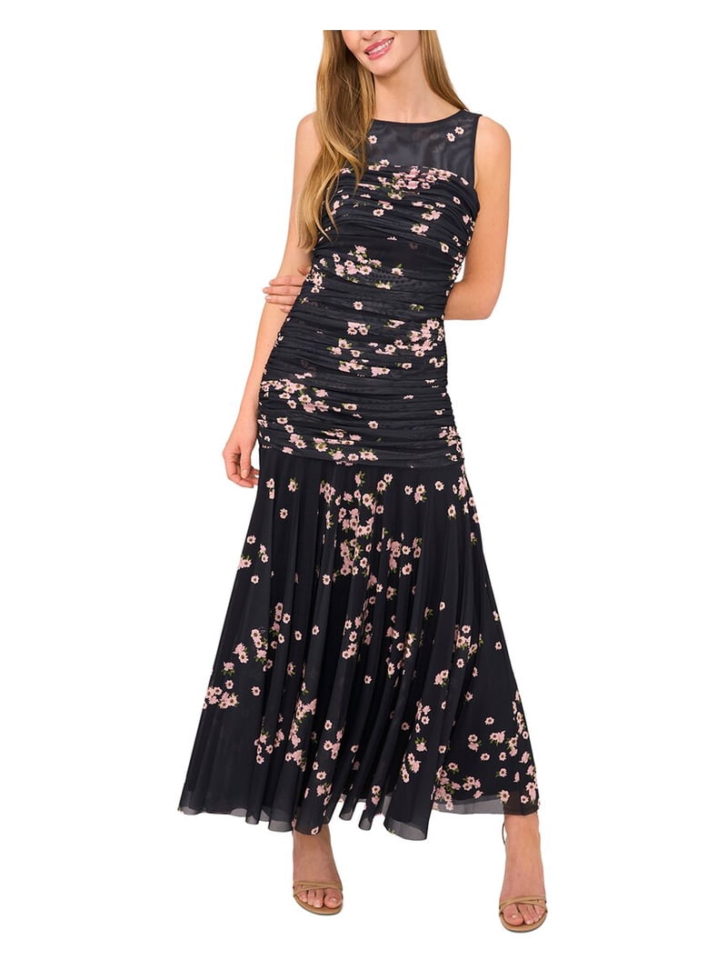 green emerald velvet dress Black Knit Bodice Midi Dress With Printed Skirt | Asnes main image 0