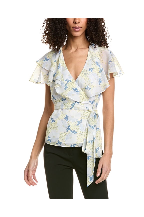 womens Ruffle Wrap Blouse, 2, Blue