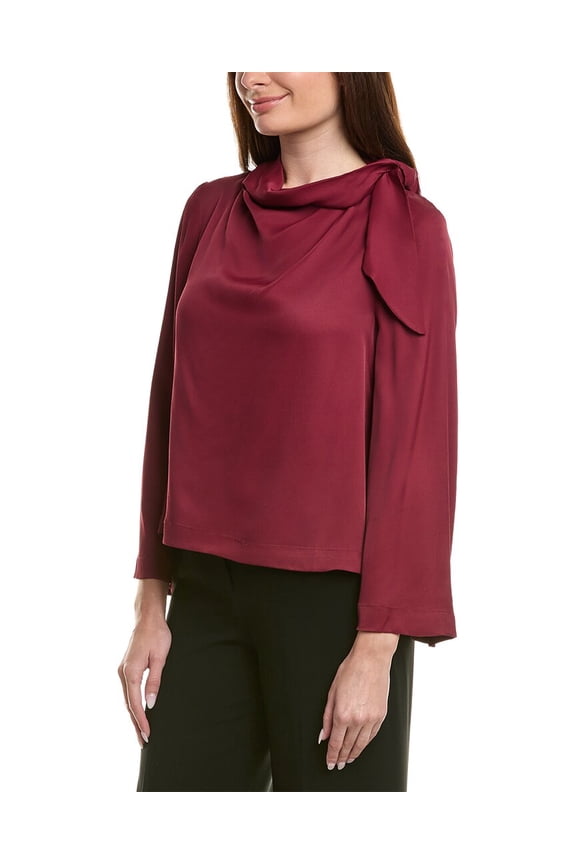 womens Tie Neck Blouse, m, Red