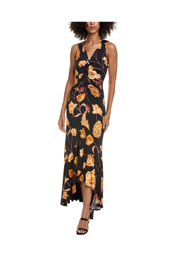 womens  V-Neck Ruched Maxi Dress, l, Blue