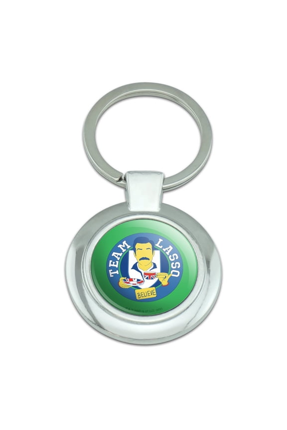Ted Lasso Believe Badge Keychain Classy Round Chrome Plated Metal