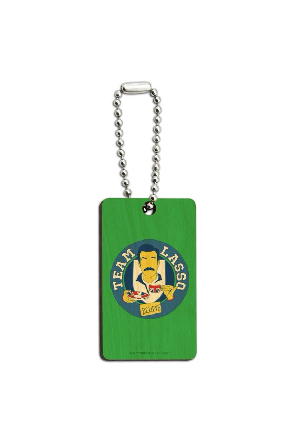 Ted Lasso Believe Badge Wood Wooden Rectangle Keychain Key Ring