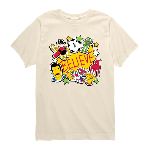 Ted Lasso - Believe Stickers - Youth Boys Short Sleeve Graphic T-Shirt