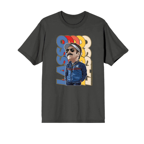 Ted Lasso Cartoon Coach Lasso Crew Neck Short Sleeve Charcoal Men's T-shirt-Medium