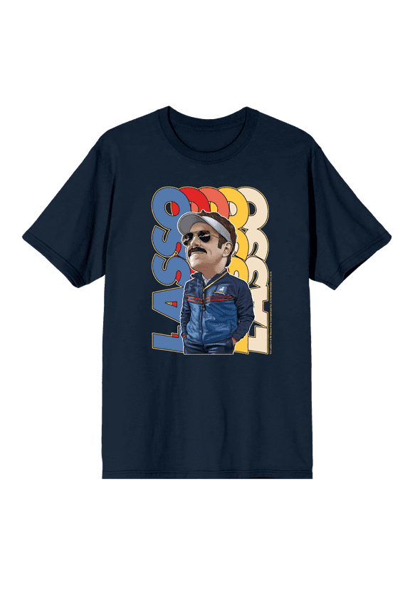 Ted Lasso Cartoon Coach Lasso Crew Neck Short Sleeve Navy Men's T-shirt-Medium