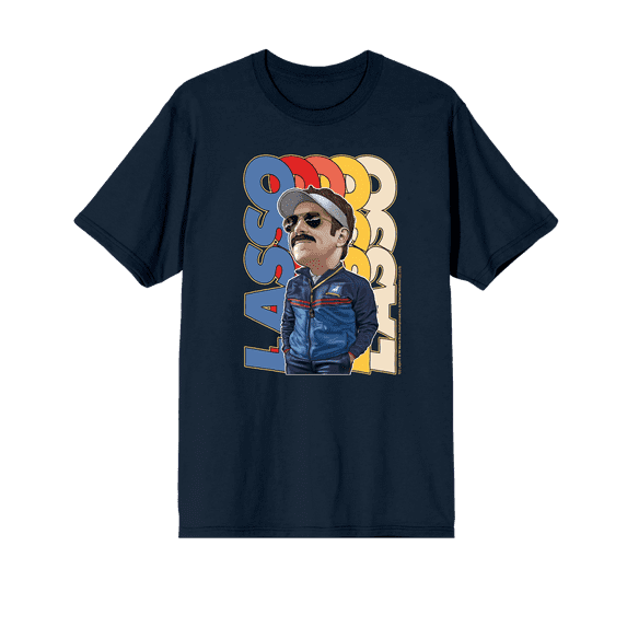 Ted Lasso Cartoon Coach Lasso Crew Neck Short Sleeve Navy Men's T-shirt-XXL