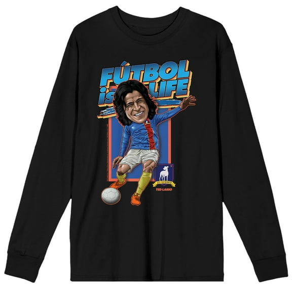 Ted Lasso Futball Is Life! Men's Black Long Sleeve Crew Neck Tee-XXL