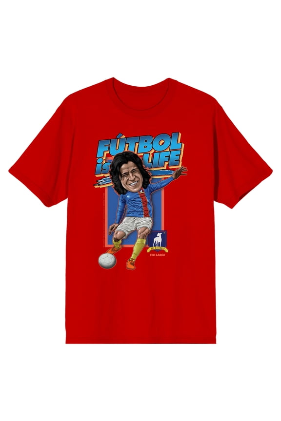Ted Lasso Futball Is Life! Men's Red Short Sleeve Crew Neck Tee-Medium