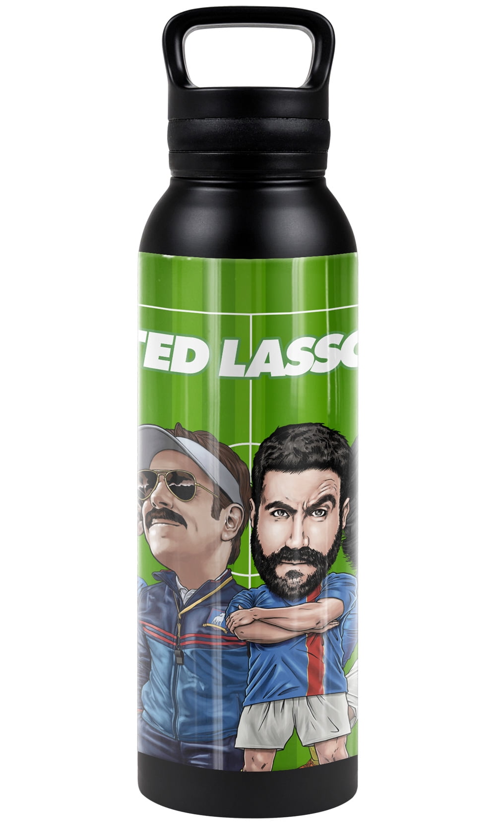 Ted Lasso Official Team Lasso On The Pitch 24 oz Insulated Canteen Water Bottle, Leak Resistant, Vacuum Insulated Stainless Steel with Loop Cap, Black