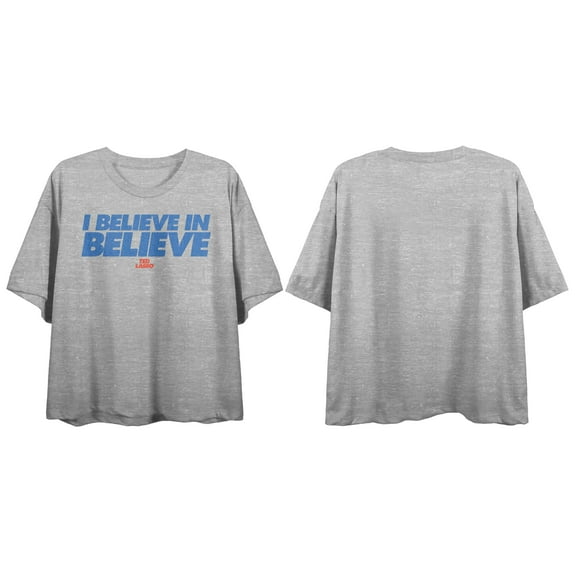 Ted Lasso TV Series I Believe In Believe Juniors Heather Gray Crop T-shirt-XS