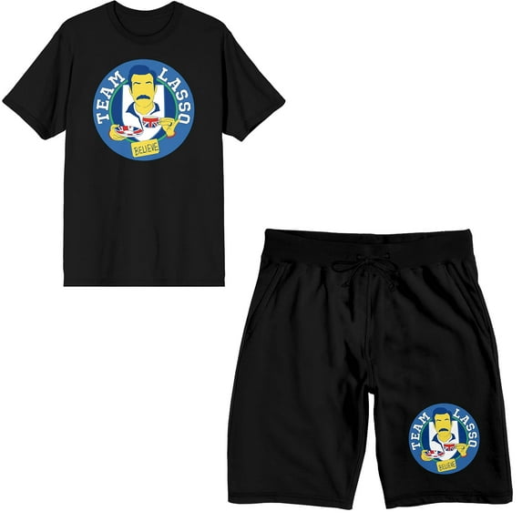 Ted Lasso Team Lasso Believe Men's Crew Neck Short Sleeve Tee & Sleep Pajama Shorts Combo Set-Medium