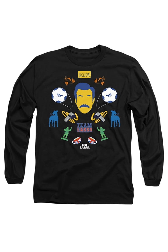 Ted Lasso Ted Lasso Icon Collage Unisex Adult Long-Sleeve T Shirt (Small) Black