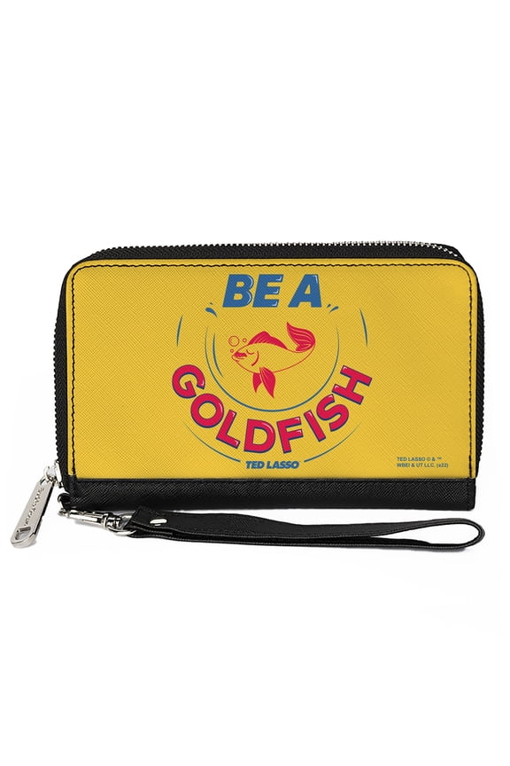 Ted Lasso Wallet, Zip Around, Ted Lasso Be a Goldfish Quote Yellow Blue Red, Vegan Leather