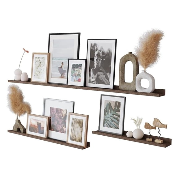 Ted Picture Ledge Shelf with Varied Sizes of 60, 36, 24 Inch - Picture Ledge for Home Decoration - Picture Shelf for Wall Display - Set of 3 - Burnt Brown