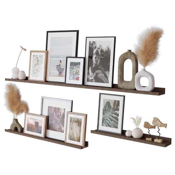 Ted Picture Ledge Shelf with Varied Sizes of 60, 36, 24 Inch - Picture Ledge for Home Decoration - Picture Shelf for Wall Display - Set of 3 - Burnt Brown