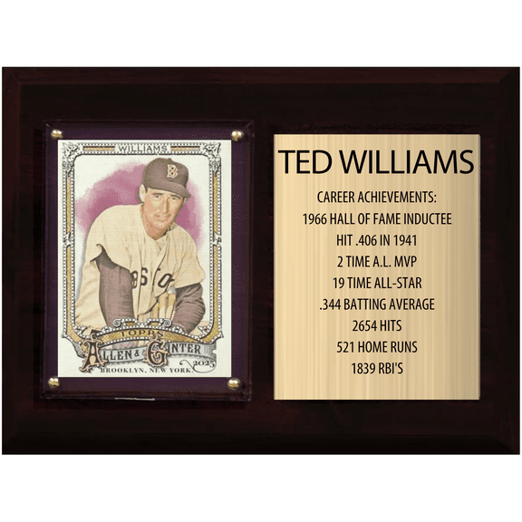 Ted Williams Boston Red Sox 6x8 Trading Card Fan Plaque with Stats - Licensed MLB Card