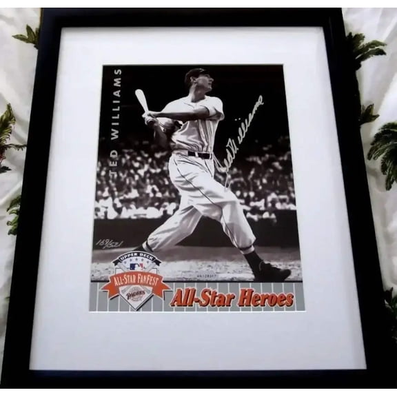 Ted Williams autographed Boston Red Sox 1992 UDA All-Star Heroes photo card framed