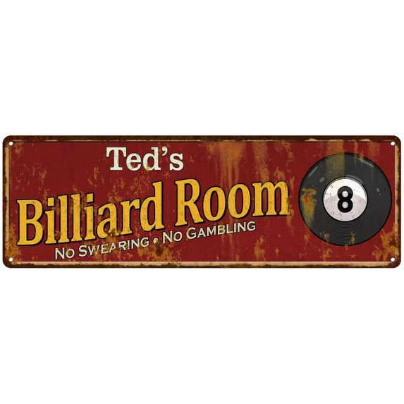 Ted's Billiard Room Red Sign Game Room Pool 8x24 108240008028