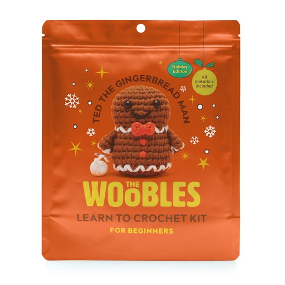 The Woobles Beginner Crochet Amigurumi Kit – Ted the Gingerbread Man, Learn to Crochet Holiday Craft Kit for Adults and Kids