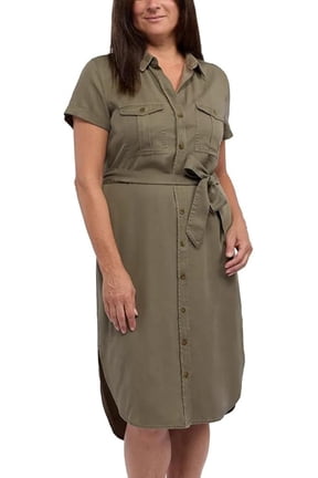 100% Tencel Button Down Dress Olive Green XXL