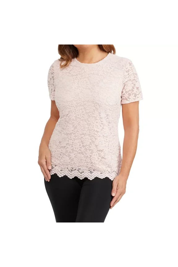 Women's Lacy Keyhole Top (US, Alpha, Small, Regular, Regular, Black)