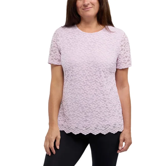 Teddi Rose Women's Crewneck Short Sleeve Blouse, Purple, Size Large