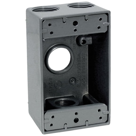 Teddico/Bwf 1754-1 Outlet Box, 1-Gang, 4-Knockout, 4-3/4 in, Metal, Gray, Powder-Coated
