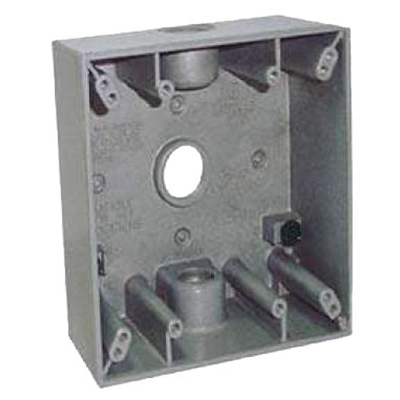 Teddico/Bwf 2503-1 Outlet Box, 2-Gang, 3-Knockout, 3-1/2 in, Metal, Gray, Powder-Coated
