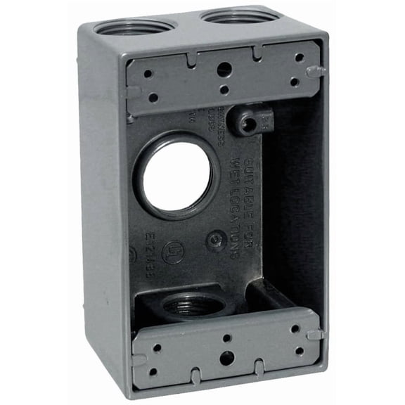Teddico/Bwf 1504-1 Outlet Box, 97.3 cu-in, 4-1/2 in, 1-Gang, 4-Knockout, Metal, Gray, Powder-Coated