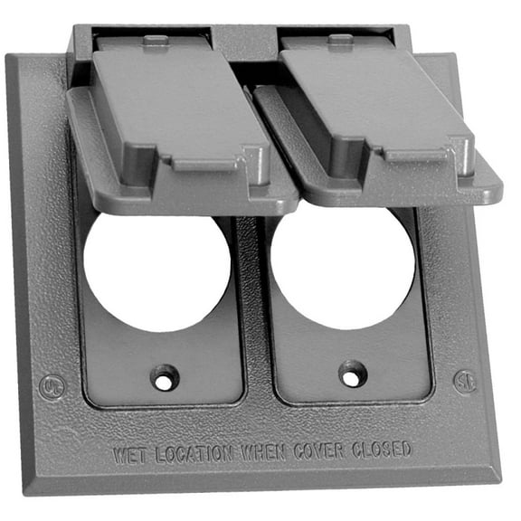 Teddico/Bwf FC-281V Weatherproof Cover, 4-9/16 in L, 4-9/16 in W, Square, 2-Gang, Metal, Gray, Powder-Coated